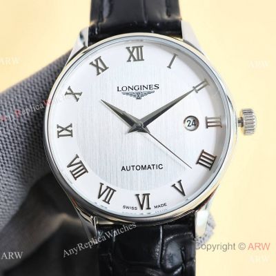 AAA Replica Longines Master Citizen Watches 42mm White Dial Black Leather Strap